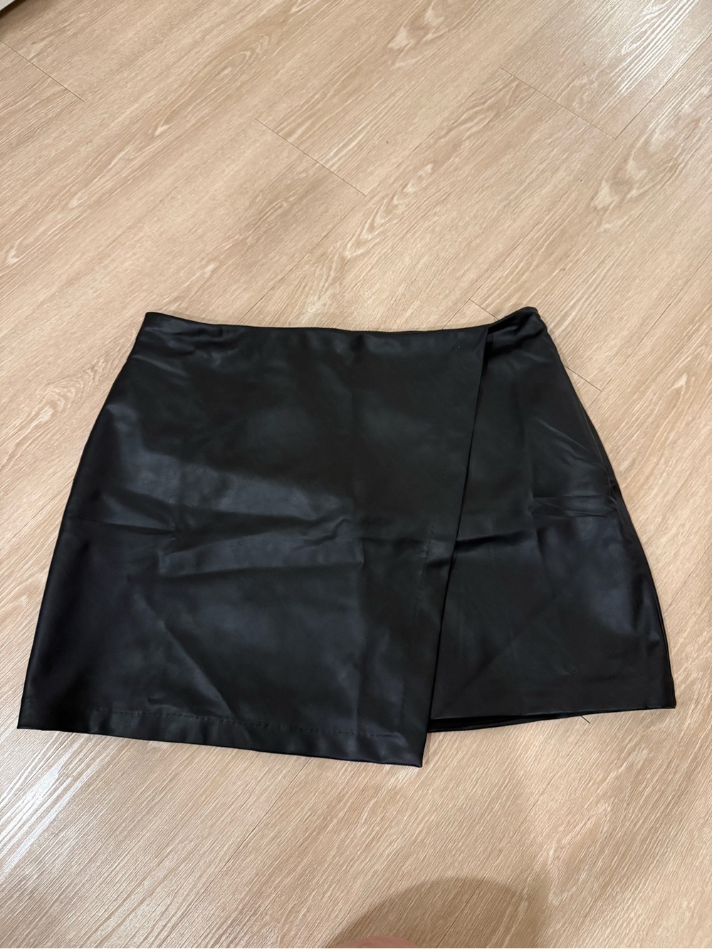 Old Navy Black Faux Leather Wrap-Front Mini Skirt